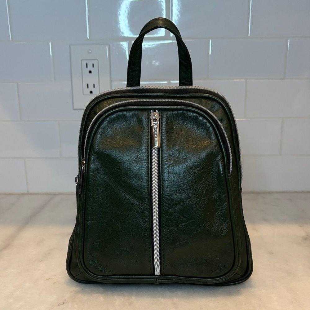 Il Giglio Firenze Artegiani Green Leather Convertible Backpack Purse Crossbody